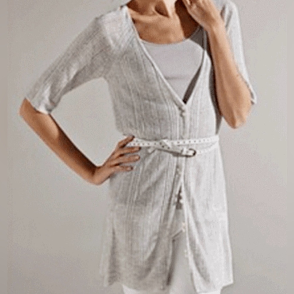 Eileen Fisher Karma Italian Linen Blend Cardigan Medium V Neck Lightweight Open